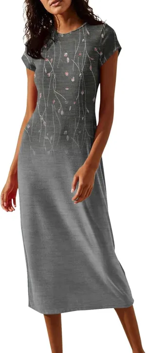 Women's Hawaiian Boho Short Sleeve Crew Neck Midi a Line Dress Beach Vacation Casual 2025 Dresses