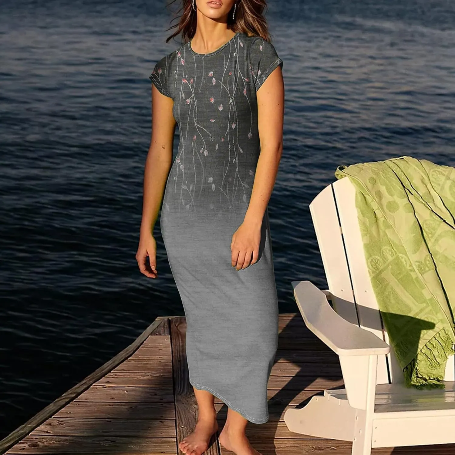 Women's Hawaiian Boho Short Sleeve Crew Neck Midi a Line Dress Beach Vacation Casual 2025 Dresses