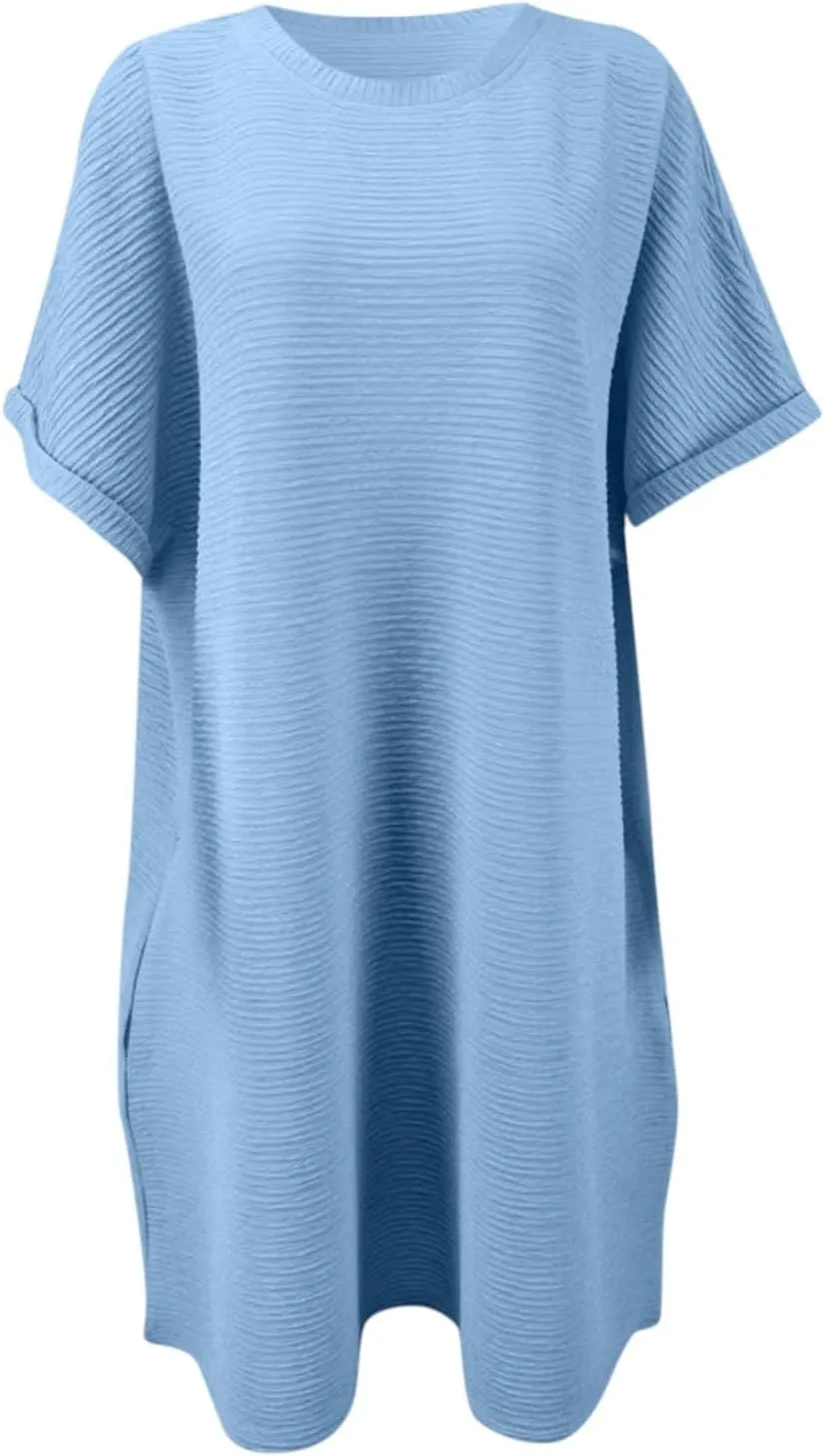 Womens Summer Dresses Fashion 2025 Short Sleeve Crew Neck Spring Mini Dress Casual Beach Vacation Clothes Dresses