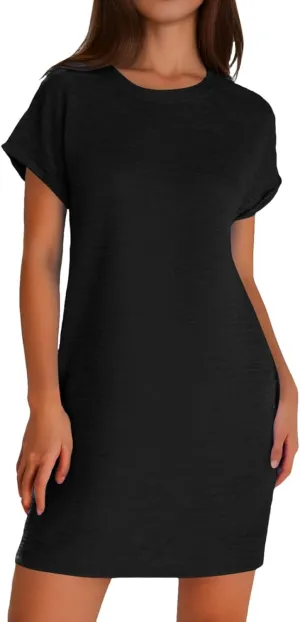 Womens Summer Dresses Fashion 2025 Short Sleeve Crew Neck Spring Mini Dress Casual Beach Vacation Clothes Dresses