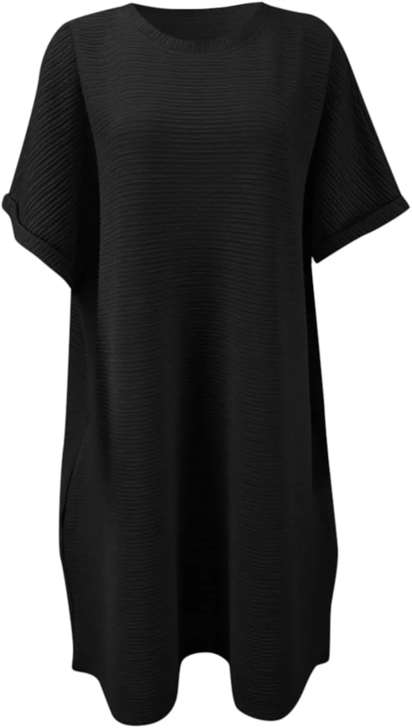 Womens Summer Dresses Fashion 2025 Short Sleeve Crew Neck Spring Mini Dress Casual Beach Vacation Clothes Dresses