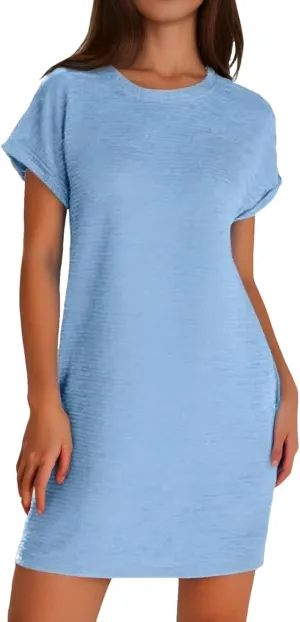 Womens Summer Dresses Fashion 2025 Short Sleeve Crew Neck Spring Mini Dress Casual Beach Vacation Clothes Dresses