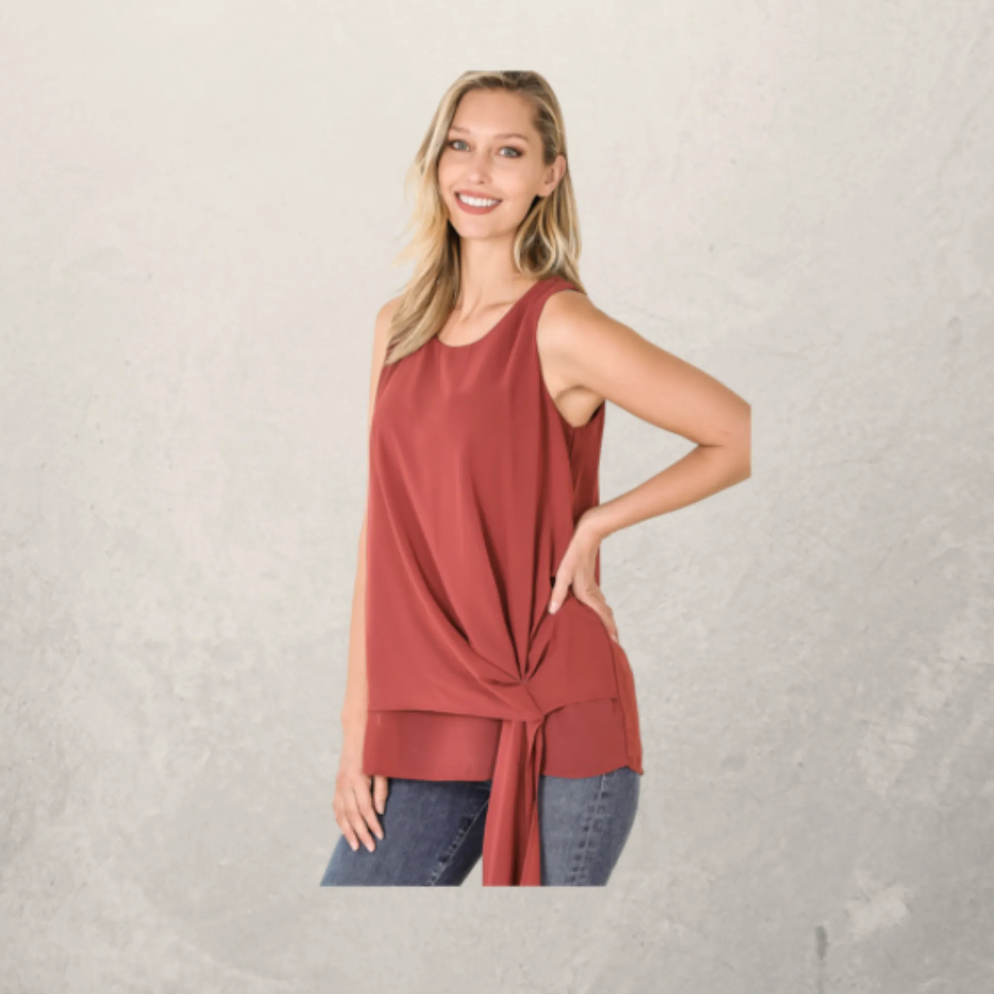 Woven Chiffon Sleeveless Side Tie Top
